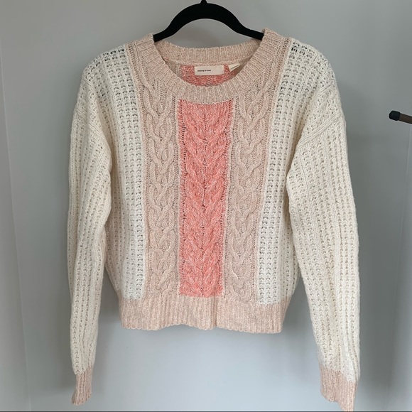 Anthropologie cream and pink knit sweater - Picture 1 of 7
